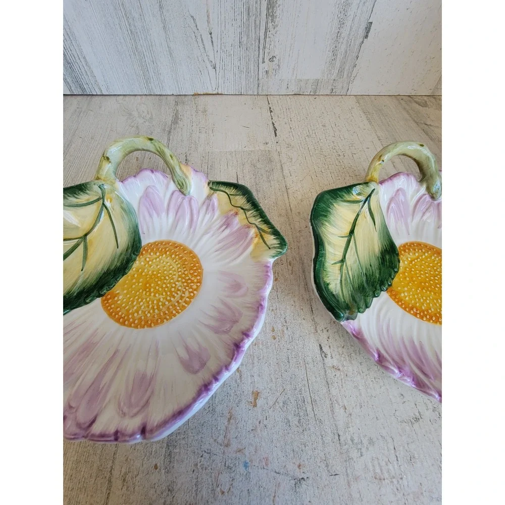 Palm tree vintage purple daisy plate vintage flower ceramic kitchen set home